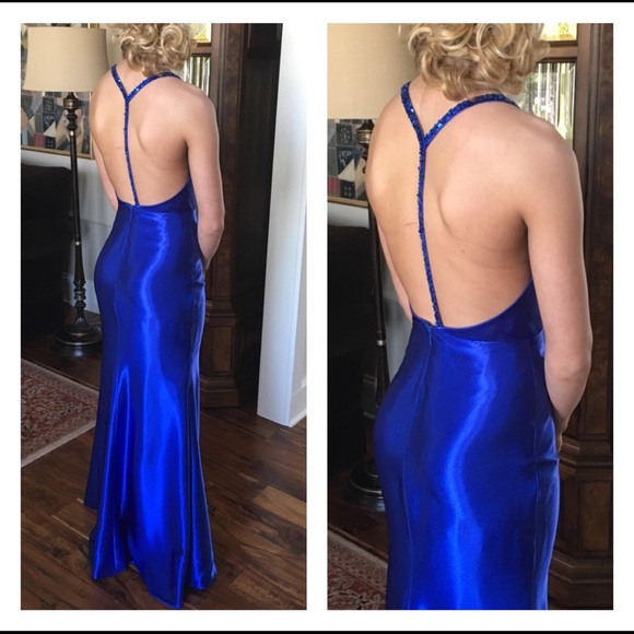 Custom Royal Blue Satin Prom Dress - Picture 3 of 4